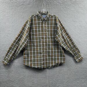 Eddie Bauer Men Shirt‎ Extra Large Green Plaid 100% Cotton Button Front